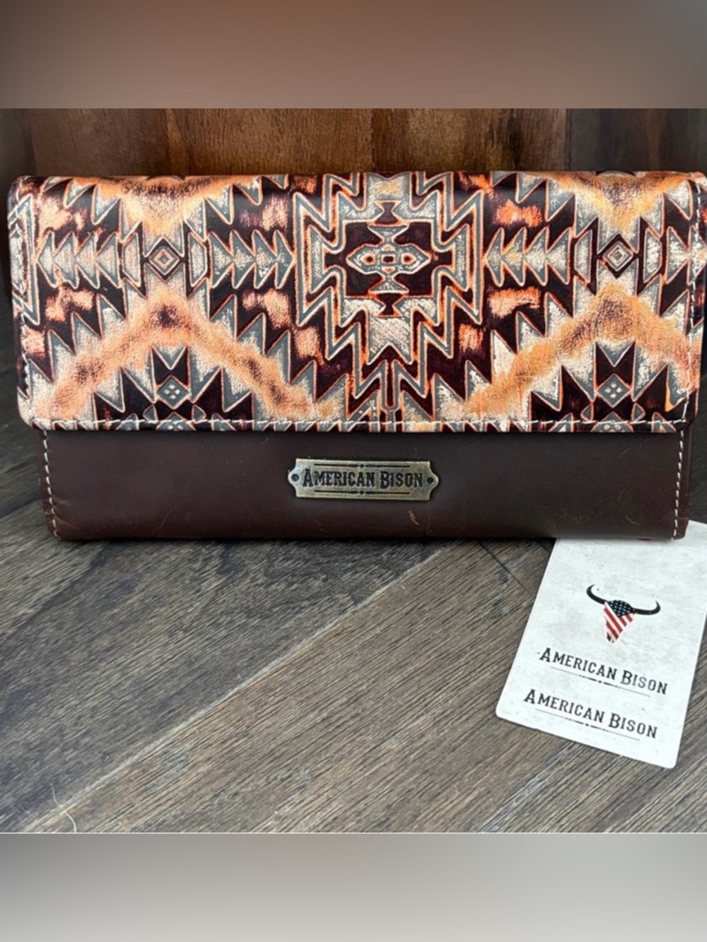 Brown & Orange Southwestern Leather Wallet
